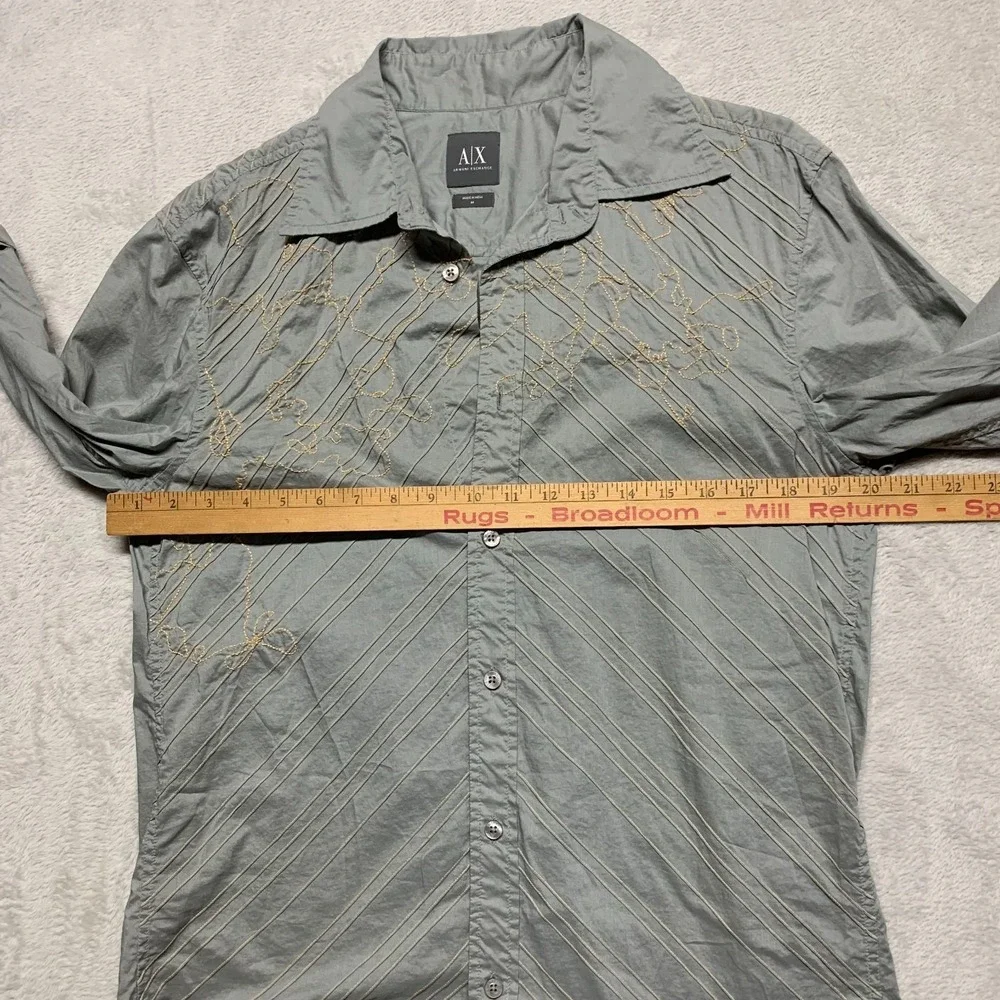 AX Armani Exchange Mens M Button Down‎ Shirt Gray Embroidered AOP Needs Button - Picture 9 of 11